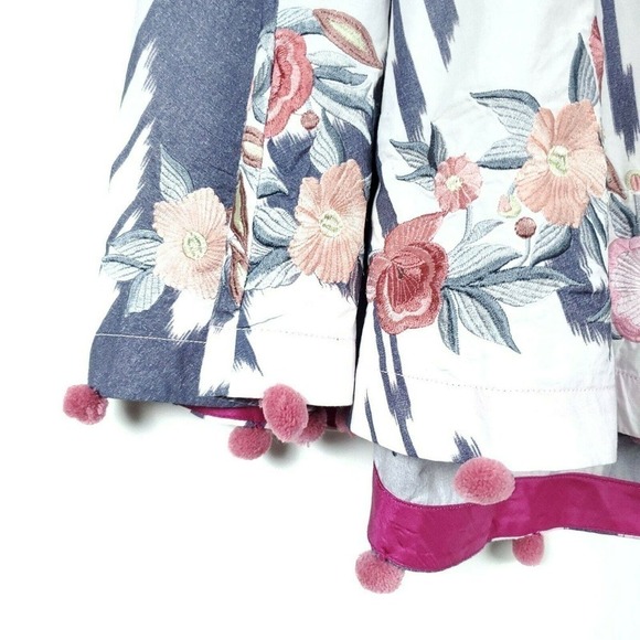 Pankaj & Nidhi Anthropologie Dress XS Off Shoulder Ikat Pom Pom Tassel Mini - Picture 8 of 10